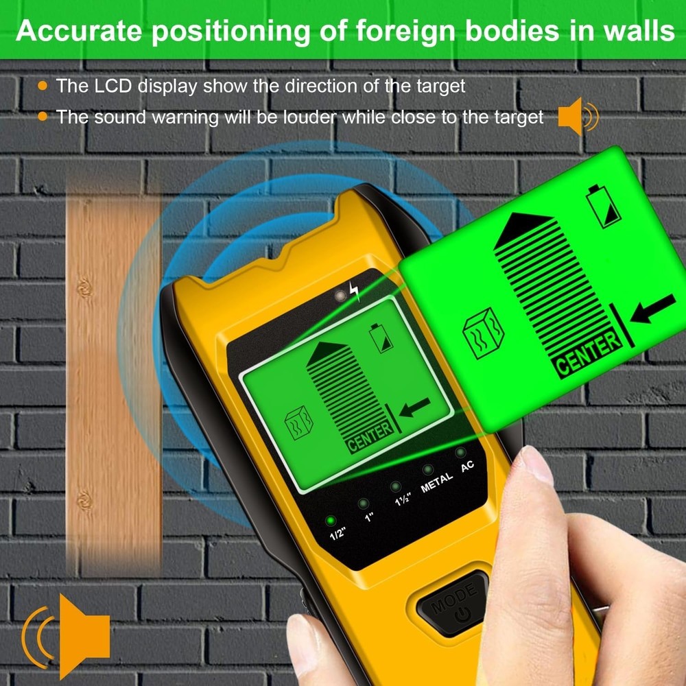 Smart Sensor Stud Finder with 5 Modes and High-Definition Display - Lemon Color
