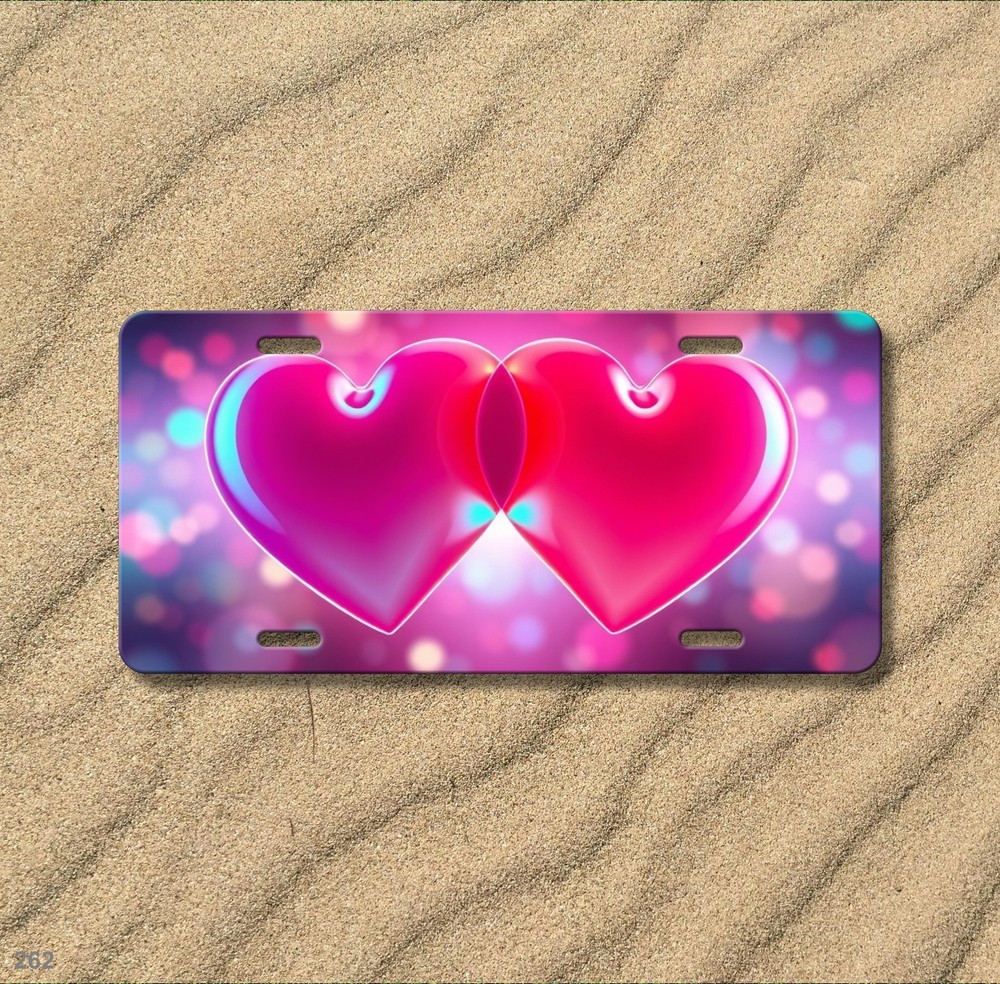 Stunning Two Hearts Style Custom Text License Plate Editable Auto Tag
