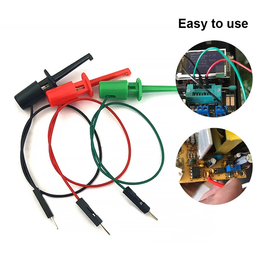 3PCS Hook Type Test Clip Probes Male Head DuPont Line Cable Precise Transistor