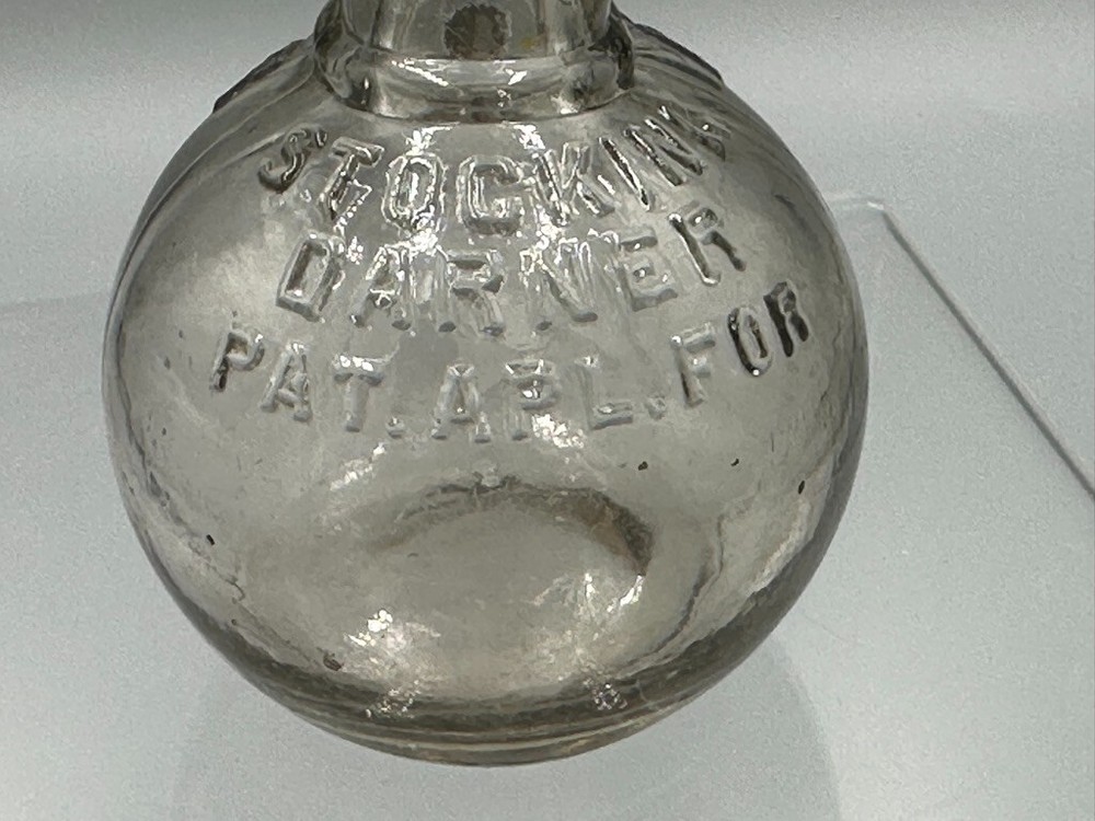 1913 STOCKING DARNER - AMSTER Glass CANDY CONTAINER Antique E&A 703