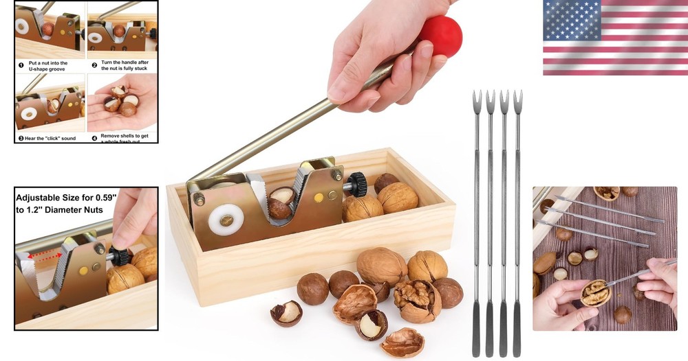 Durable Adjustable Nut Cracker with Rust-Resistant Finish & Picks - 9.84 in