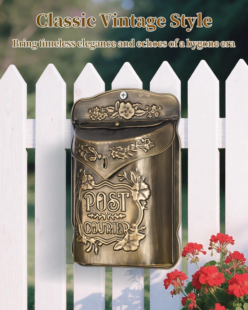 Wall Mount Mailbox, Mailboxes for Outside, Decorative Vintage Mailbox, Bronze