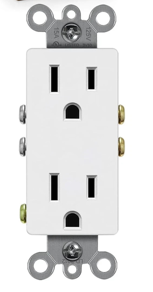 1 PACK - 15A Decorator Standard Wall Outlet, WHITE - 125VAC