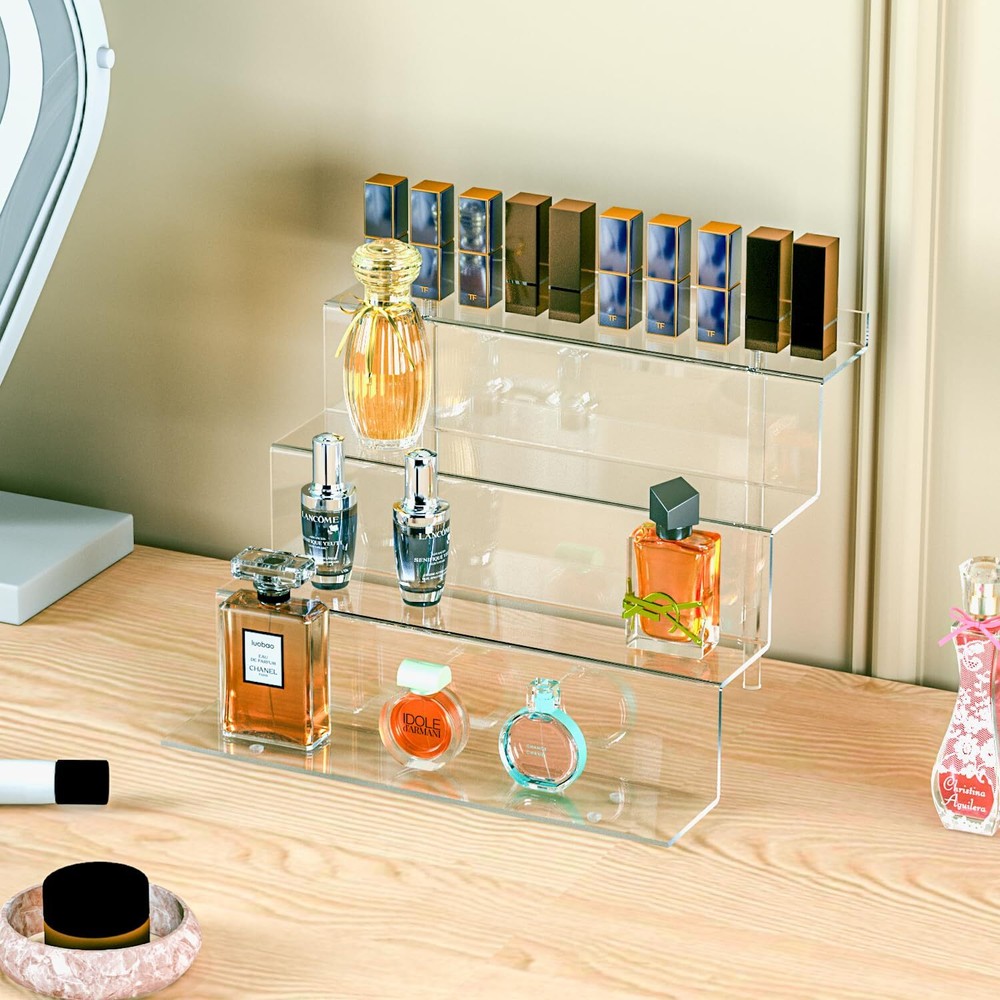 4-Tier Acrylic Display Riser Shelf Perfume Organizer for Cupcake Figures Dessert