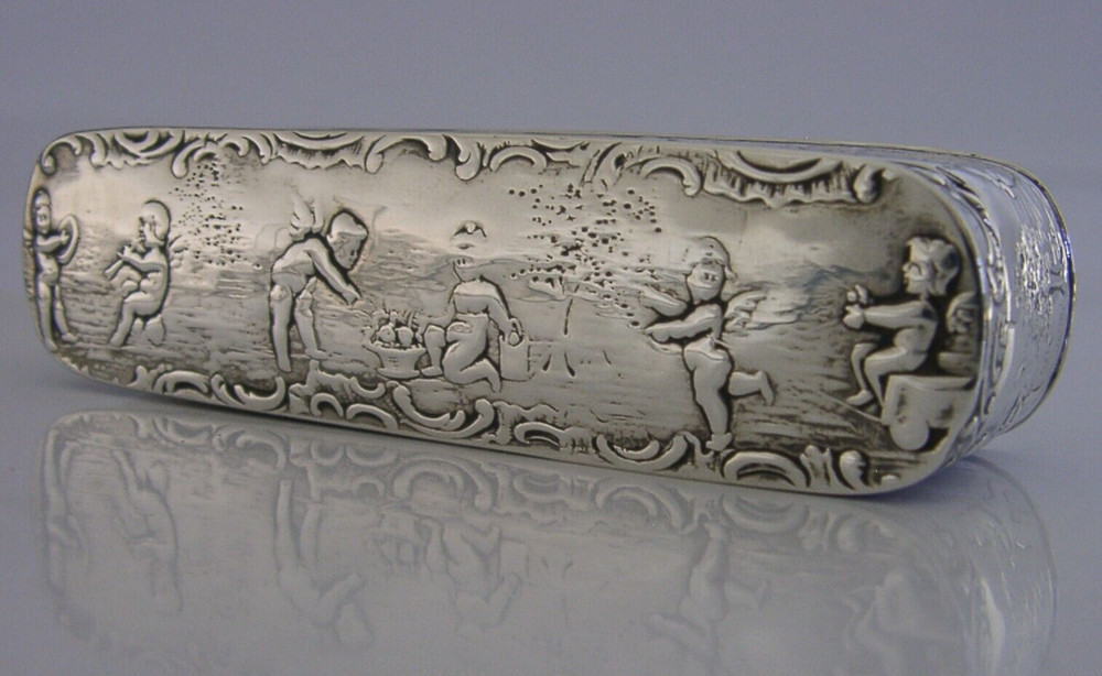 STUNNING ENGLISH IMPORT SOLID SILVER TABLE SNUFF TRINKET BOX 1901 ANTIQUE 88g