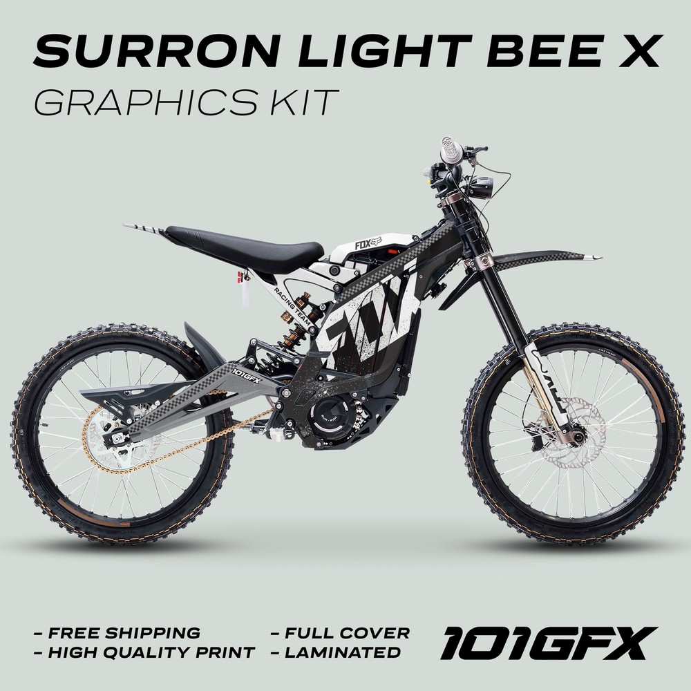 Surron Light Bee X Graphics Kit FOX DUST Black White Decals Stickers Laminated