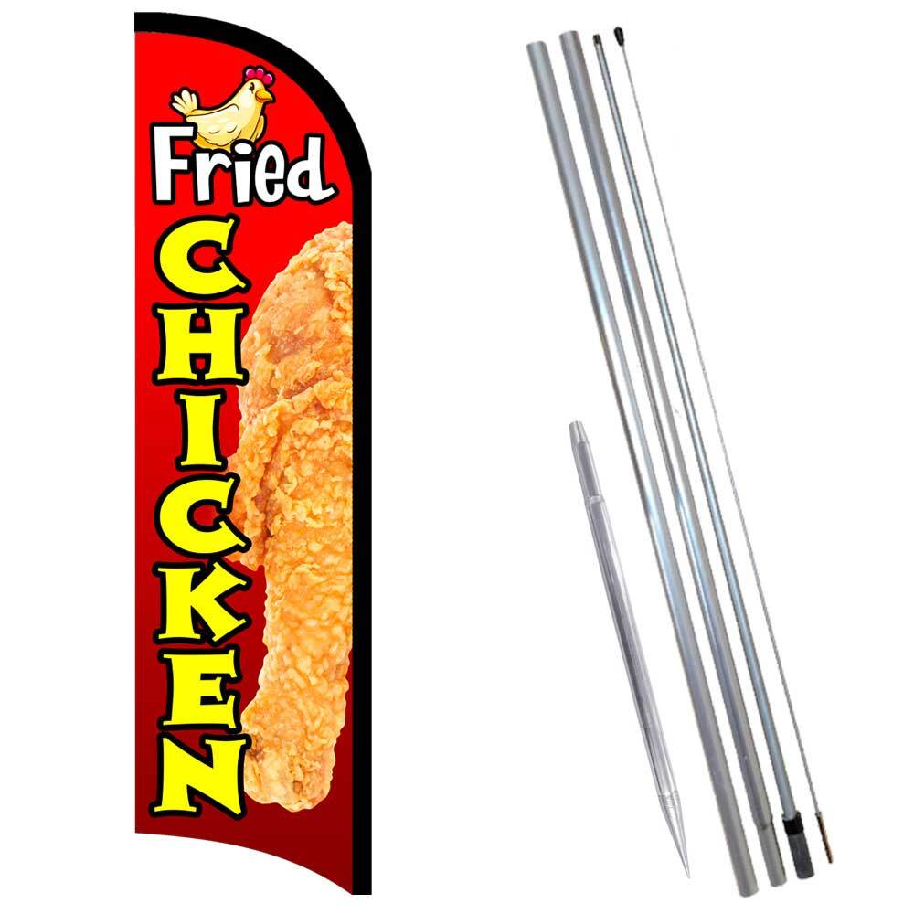 Fried Chicken Premium Windless Feather Flag Bundle (Complete Kit) OR Optional Re