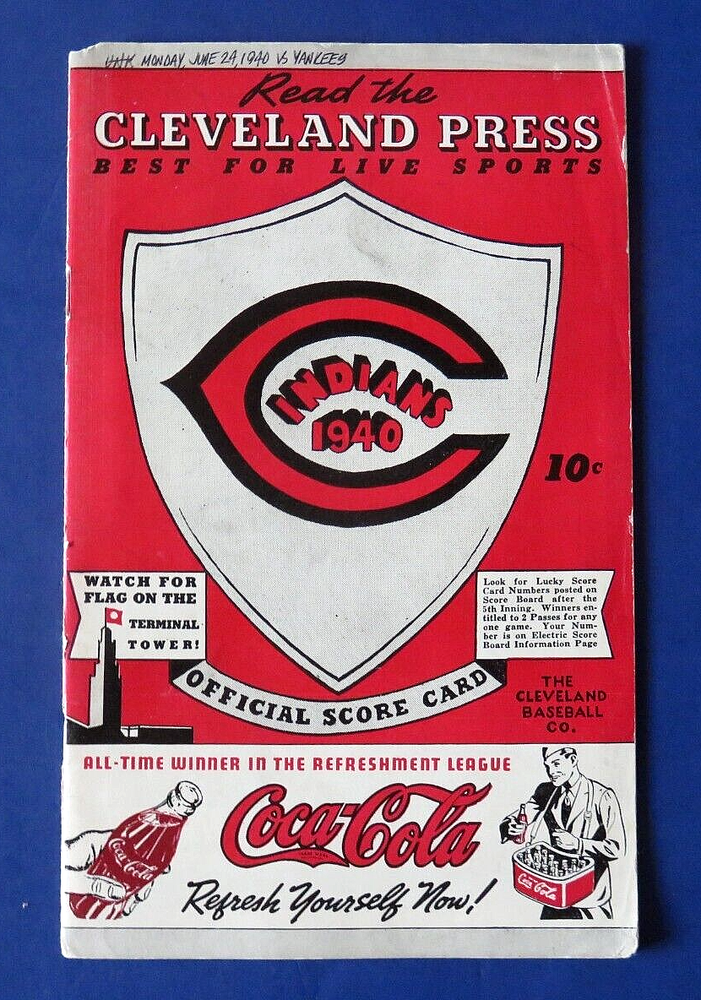 1940 CLEVELAND INDIANS vs NY YANKEES BASEBALL SCORECARD PROGRAM