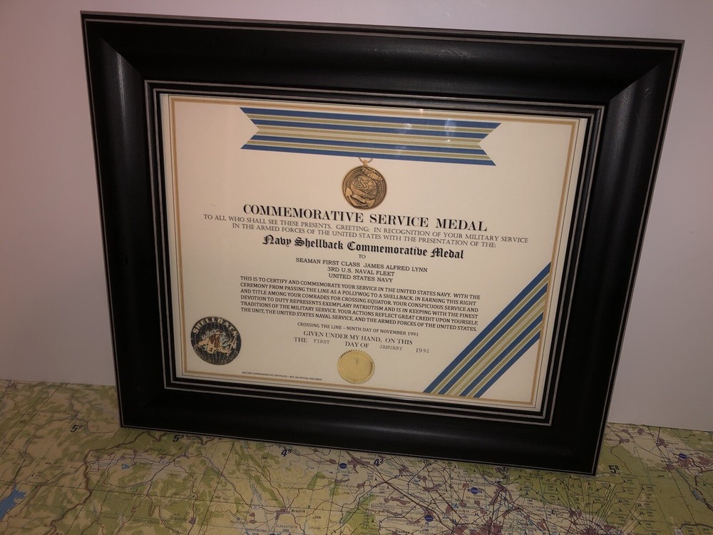 NAVY SHELLBACK COMMEMORATIVE MEDAL CERTIFICATE ~ Type 1