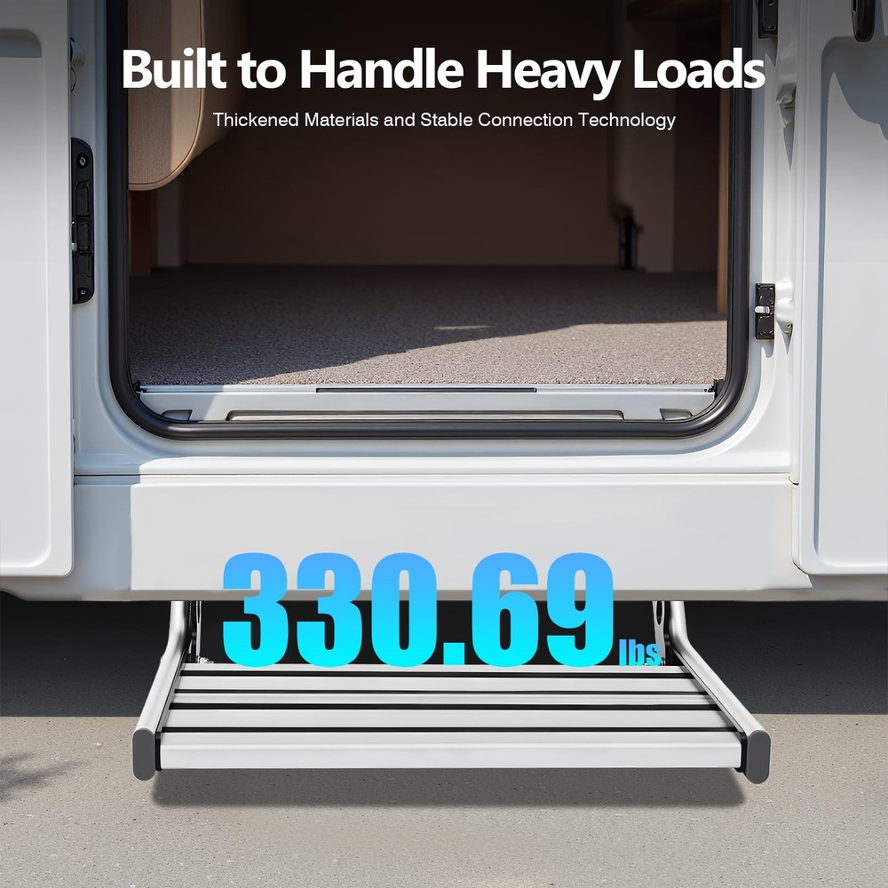 Folding RV Step Non-Slip 330lb Cap Manual Retractable Aluminum LED Replacement