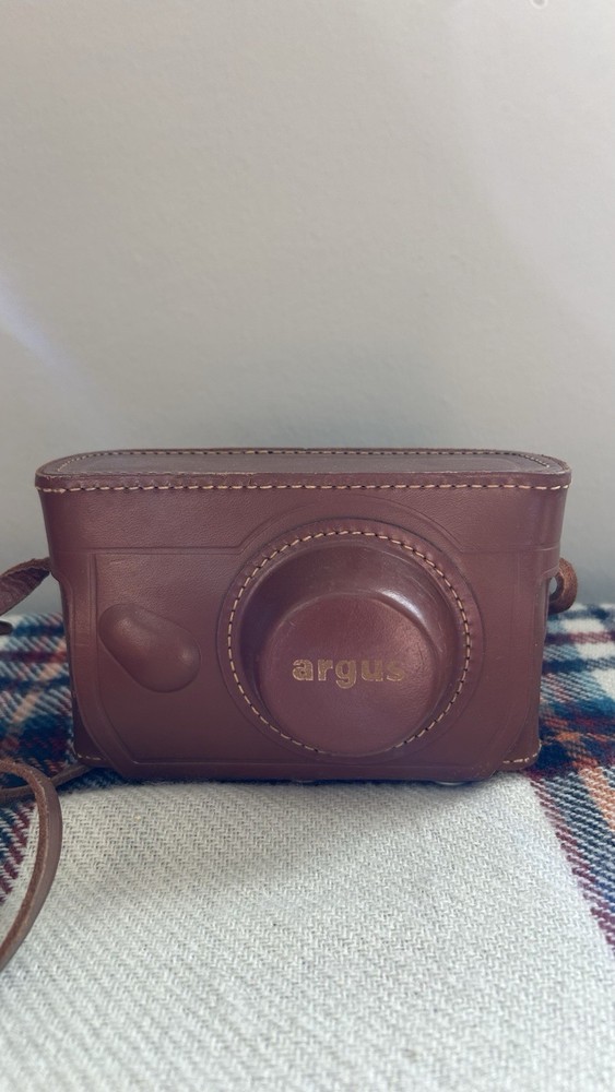 Argus Cintar Rangefinder Camera Black Silver with Brown Leather Case