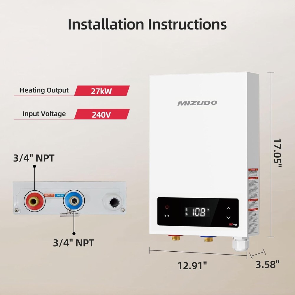 【90% NEW】27kW On Demand Tankless Water Heater Electric Hot Water Heater INDOOR