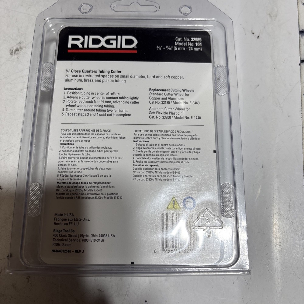 Rigid 3/4 " Close Quarters Tubing Cutter