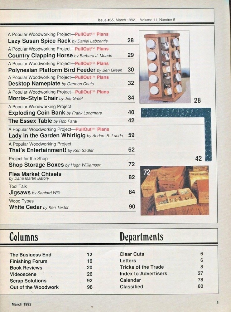 Popular Woodworking Magazine March 1992 # 65 Pull Out Wood Working Patterns