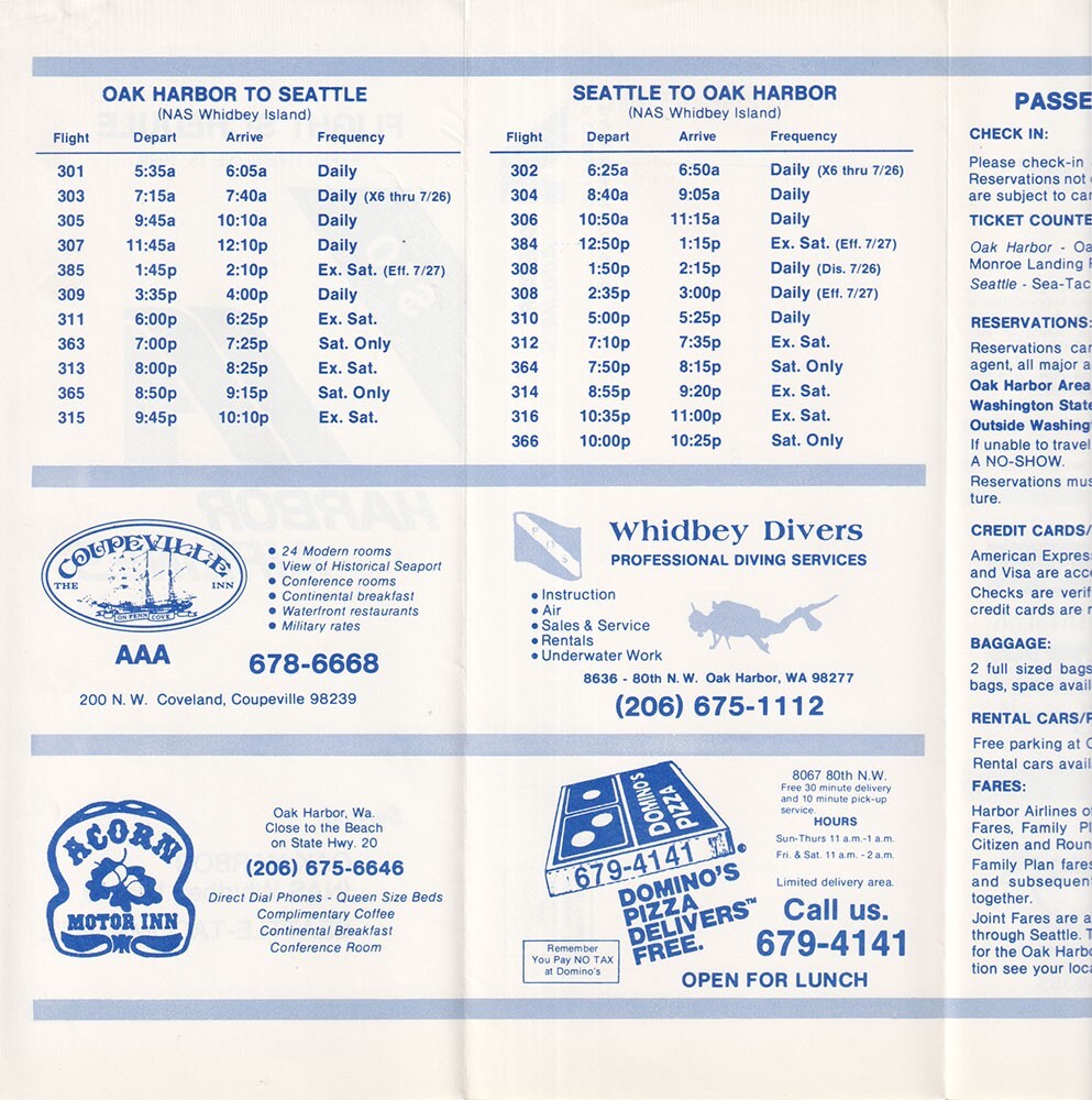 Harbor Airlines timetable 1986/06/15