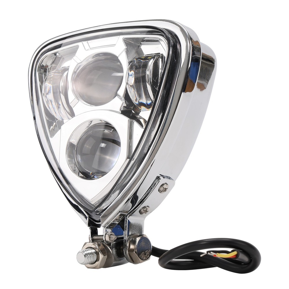 Chrome Motorcycle Triangle Style LED Headlight For Harley Custom Bobber Chopper