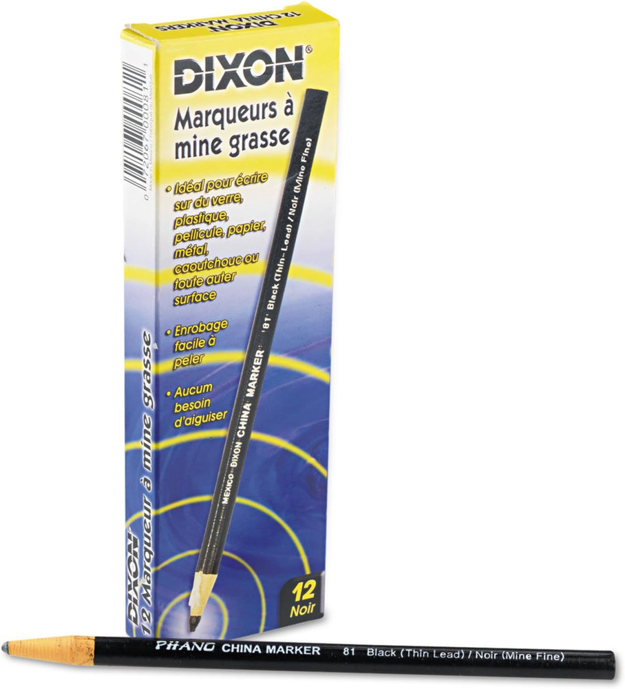 Dixon China Marker, Black, Thin Lead, Dozen