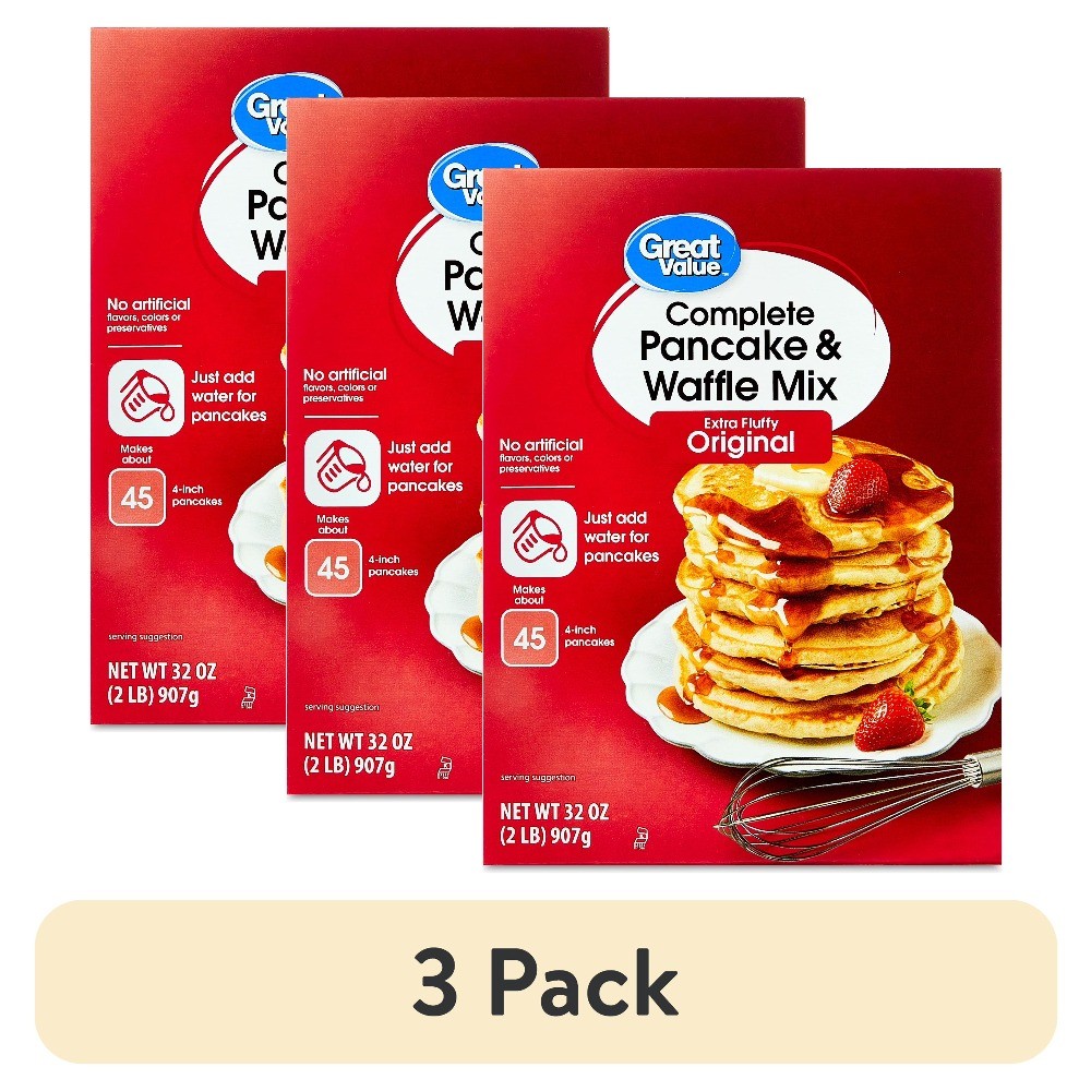 (3 pack) Great Value Complete Pancake & Waffle Mix, Extra Fluffy, Original,32 oz