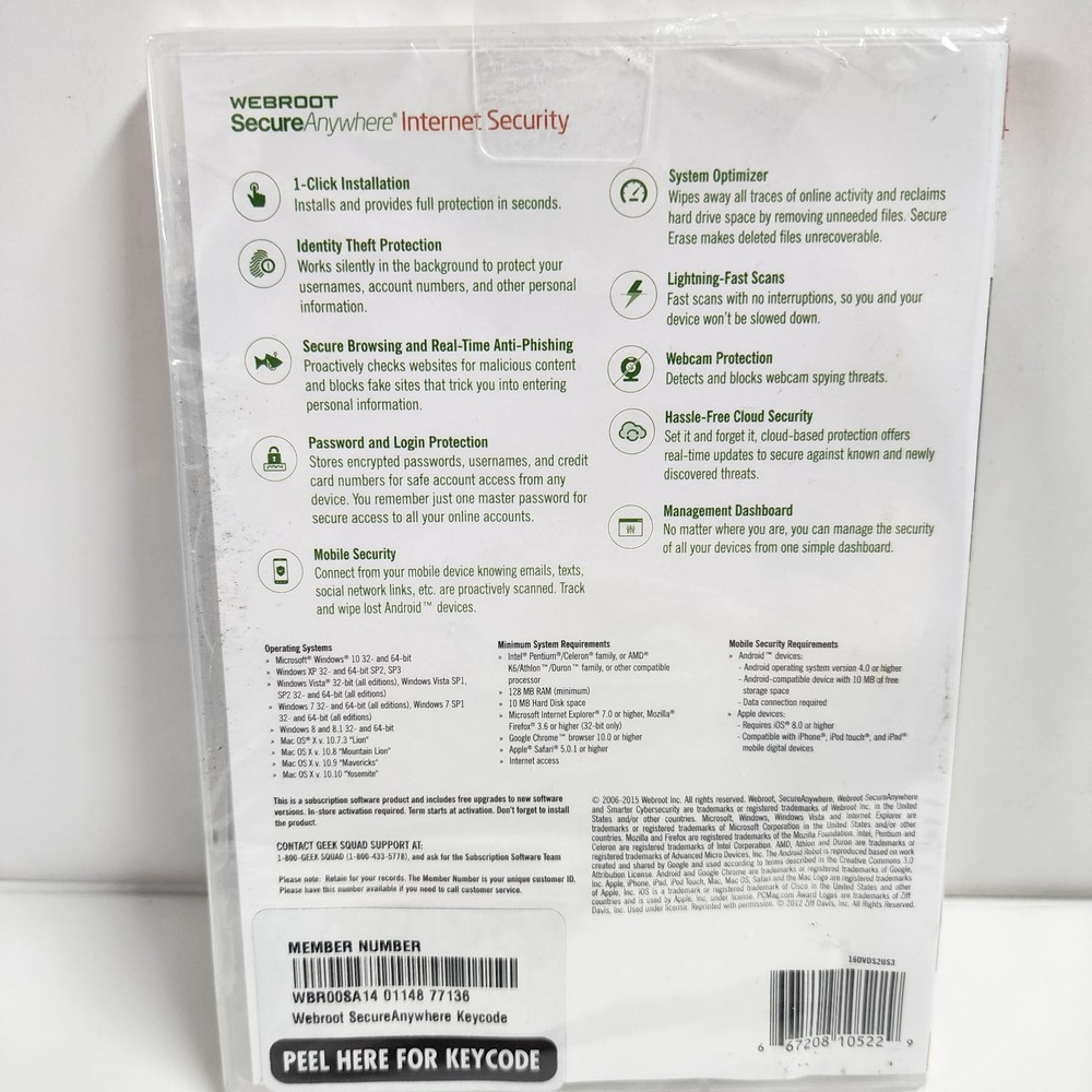 Webroot Secure Anywhere Internet Security 3 Devices for PC/MAC/Mobile NEW/SEALED