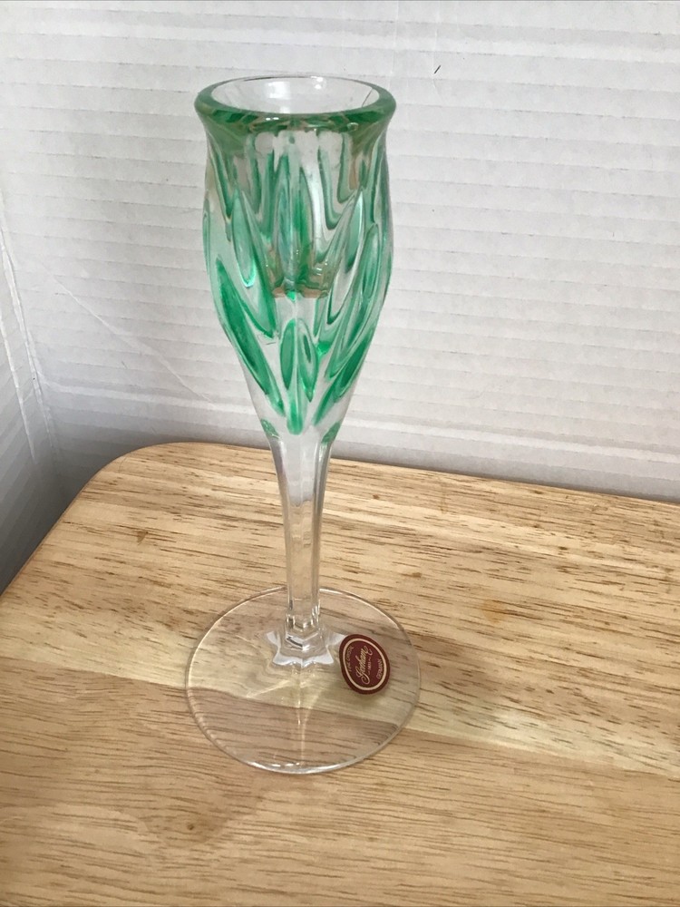 Green Crystal Gorham Candlestick 6.5”