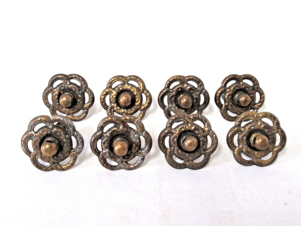 4 PR. (8) DRAWER PULL EYE POSTS W/ ORNATE BRASS BACK PLATES