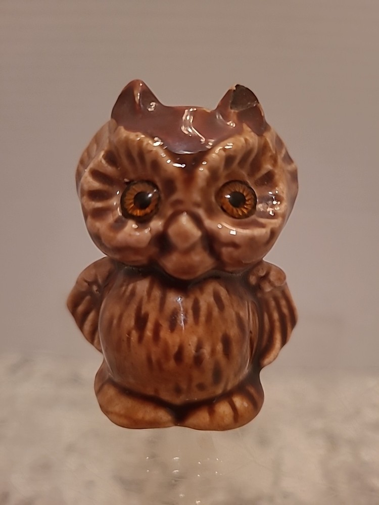 Vintage Macrame Owl Bead Accessory Ceramic Brown