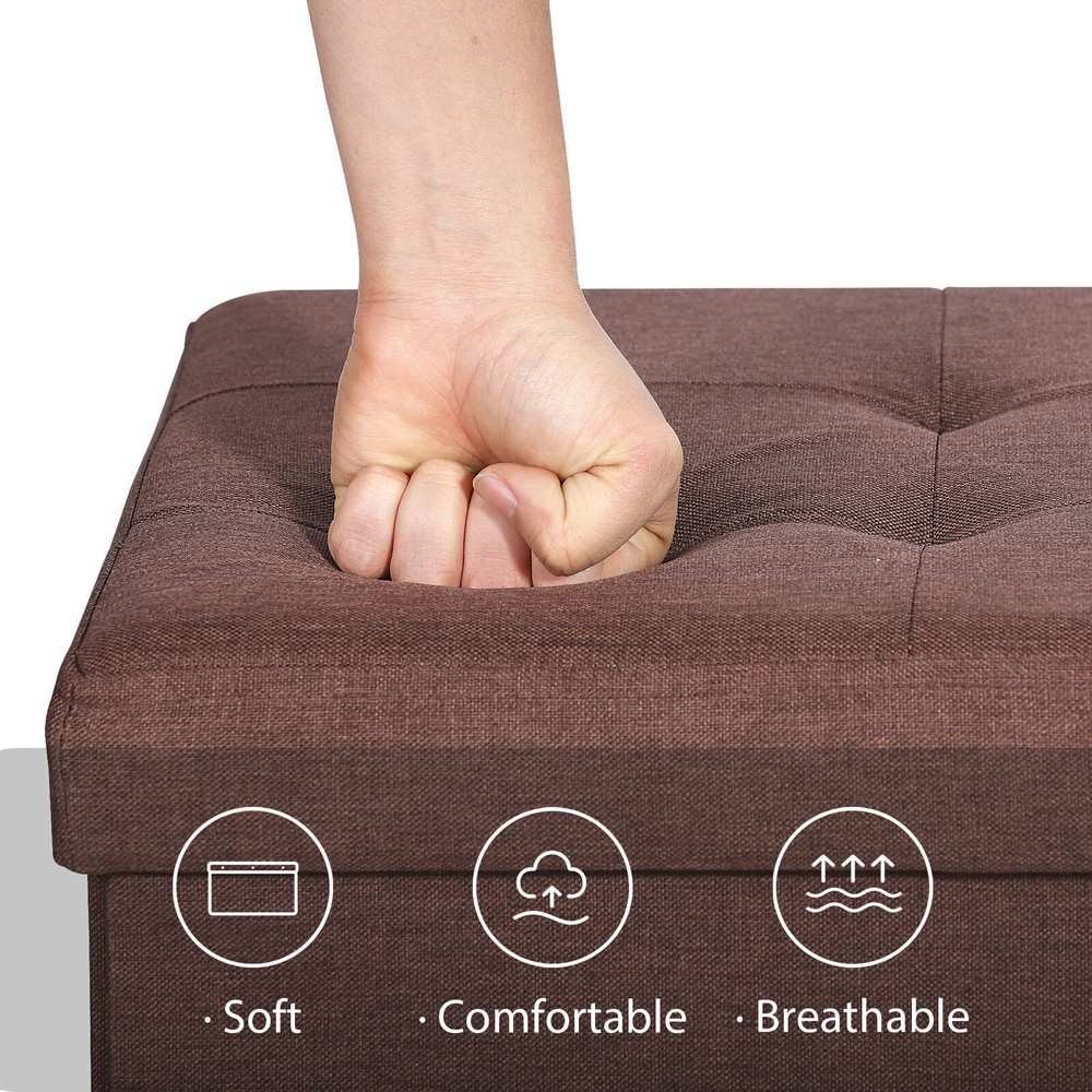 43'' Brown Storage Ottoman Bench Foldable Foot Rest Entryway Stool Rectangular