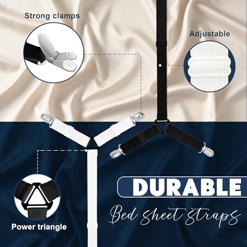 2 PCS Bed Sheet Straps, Adjustable Extended Bed Sheet Fasteners Fitted White