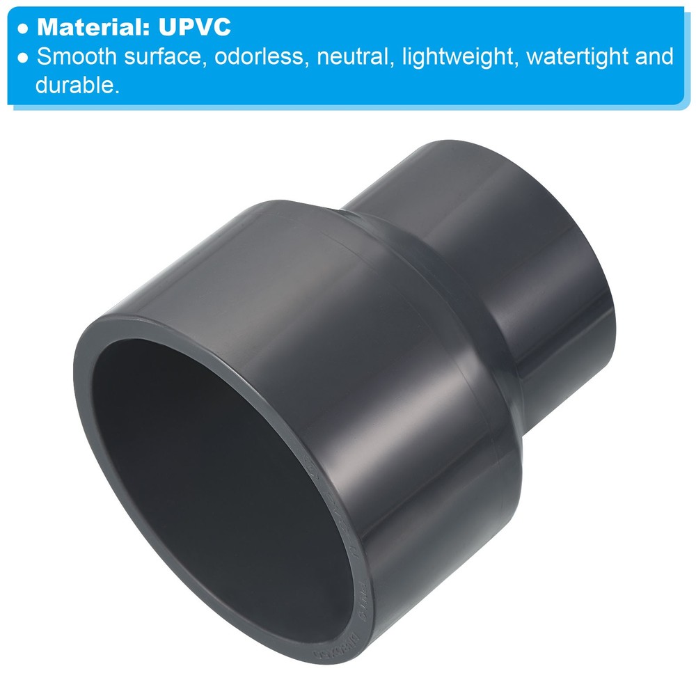 PVC Reducer Pipe Fitting 3.5x2.5" Socket Coupling Adapter Connector, Grey