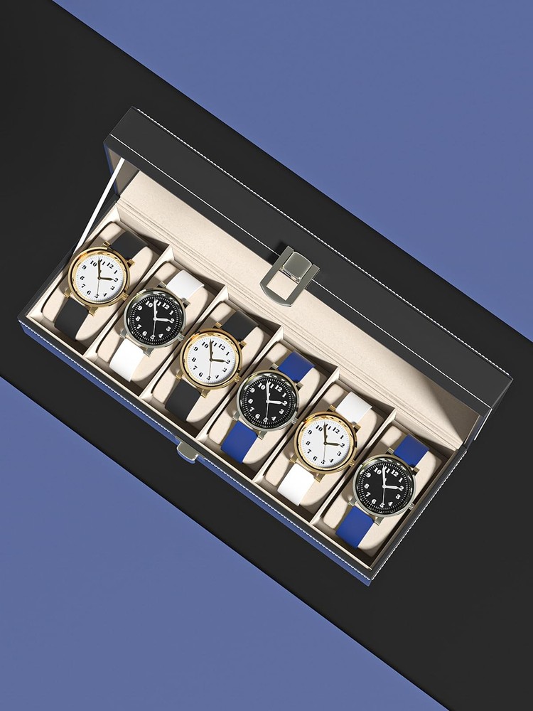 Ausalivan Watch Display Case For Men,Leather 6 Slots, Black Leather