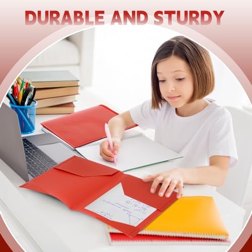 Pack Plastic Folders with Clear Front Pockets Heavy Duty File Folders 60 Red