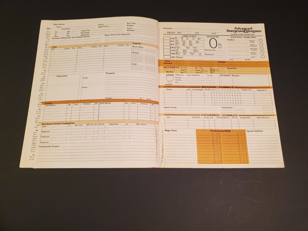 Dungeons & Dragons: Player Character Record Sheets 1986 ☆ D&D ☆ Authentic ☆