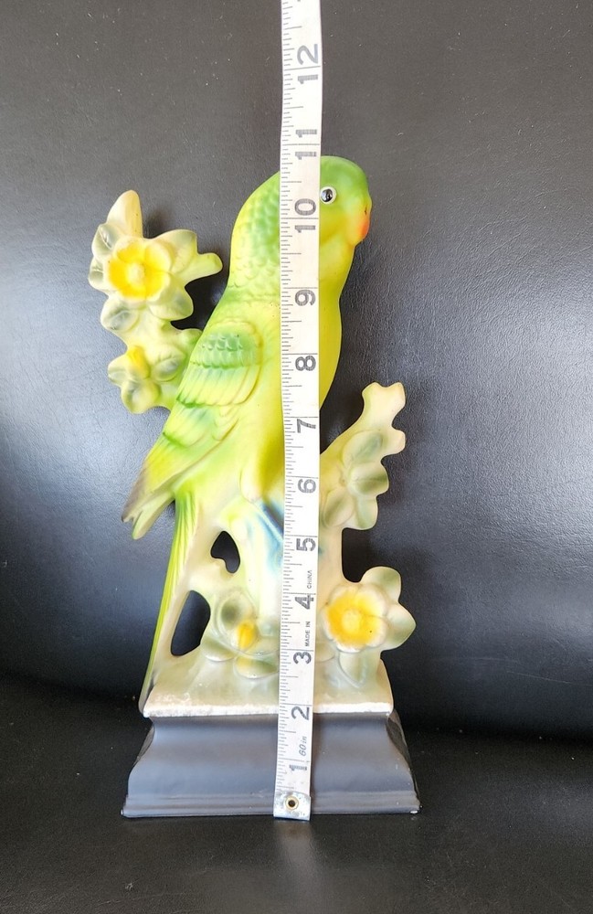 VINTAGE PARROT On A Branch Ceramic Statue 11in Tall
