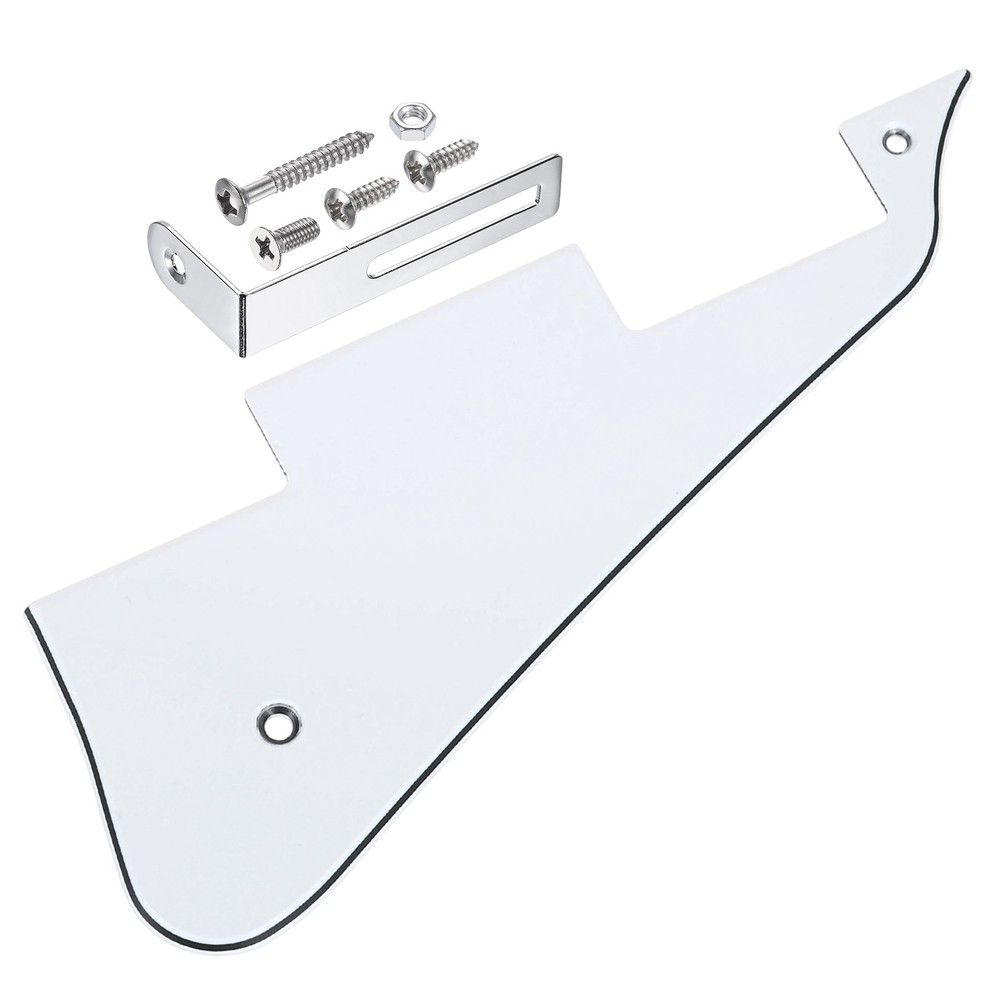 3 Ply LP Guitar Pickguard with Silver Bracket, White Black White