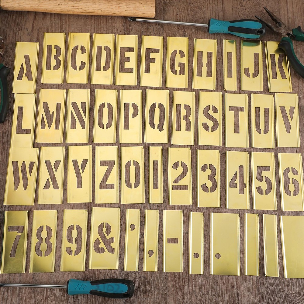 45 Pcs 1 Inch Brass Stencils Letters and Numbers Set Interlocking Letter Meta