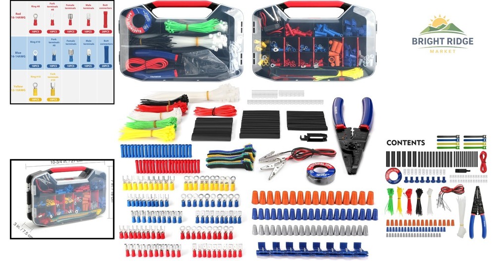 Comprehensive Electrical Kit with 582 Terminals, Connectors and Wire Stripper