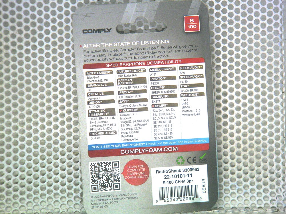 Comply S-100 Active Earphone Tips (Charcoal, 3 Pair, Medium)