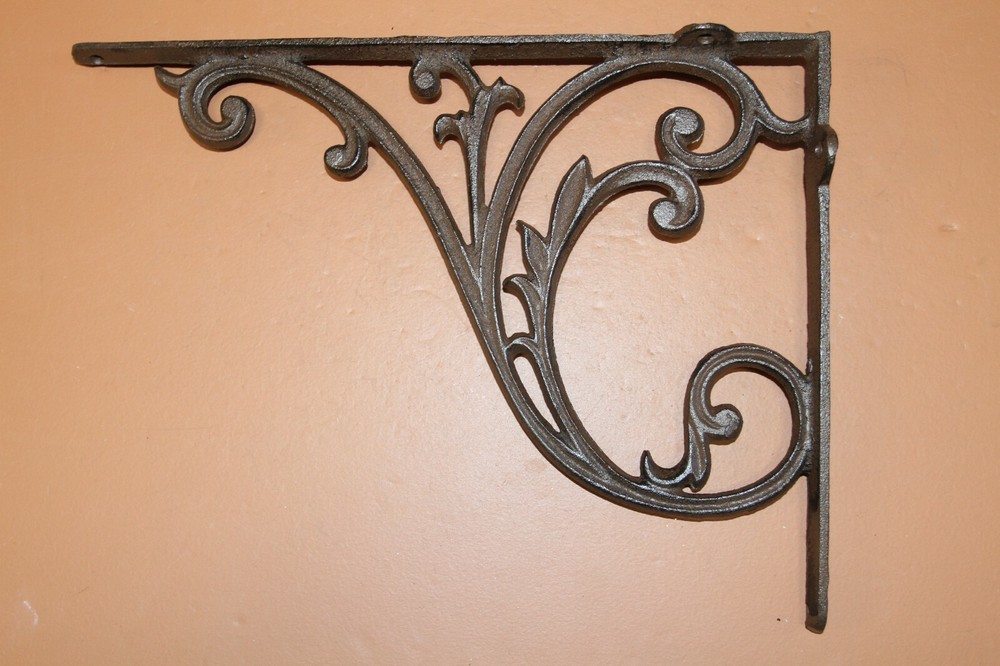 Large Scrollwork Design Mailbox Post Corbel Solid Cast Iron, 16 inch, B-85