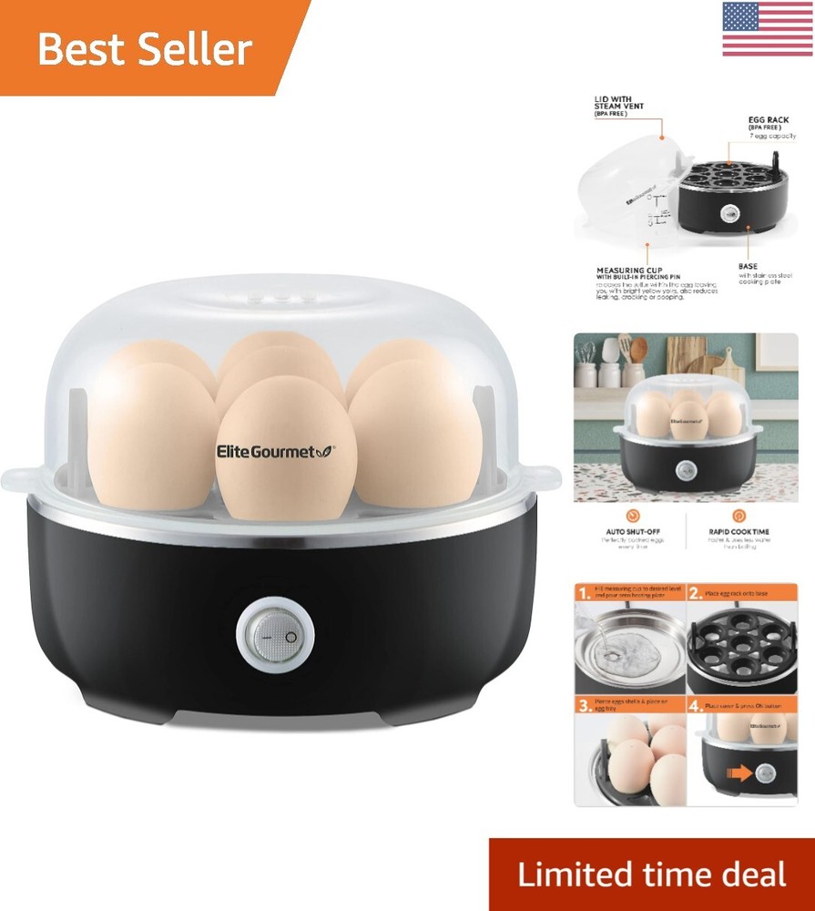 Electric 7-Egg Cooker with Auto Shut-Off - Easy Soft, Medium, Hard-Boiled Eggs