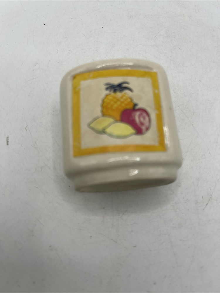 Vintage Square Ceramic Fruit & Pineapple Toothpick Holder 1.75" Tall