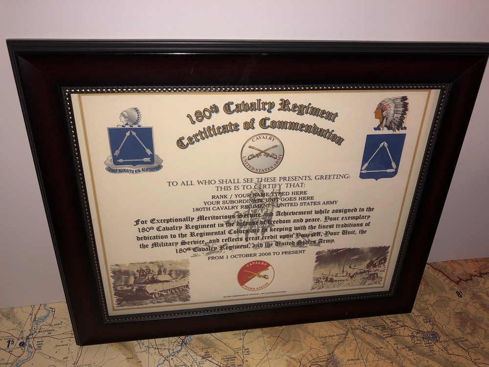 180TH U.S. CAVALRY REGIMENT / COMMEMORATIVE - CERTIFICATE OF COMMENDATION