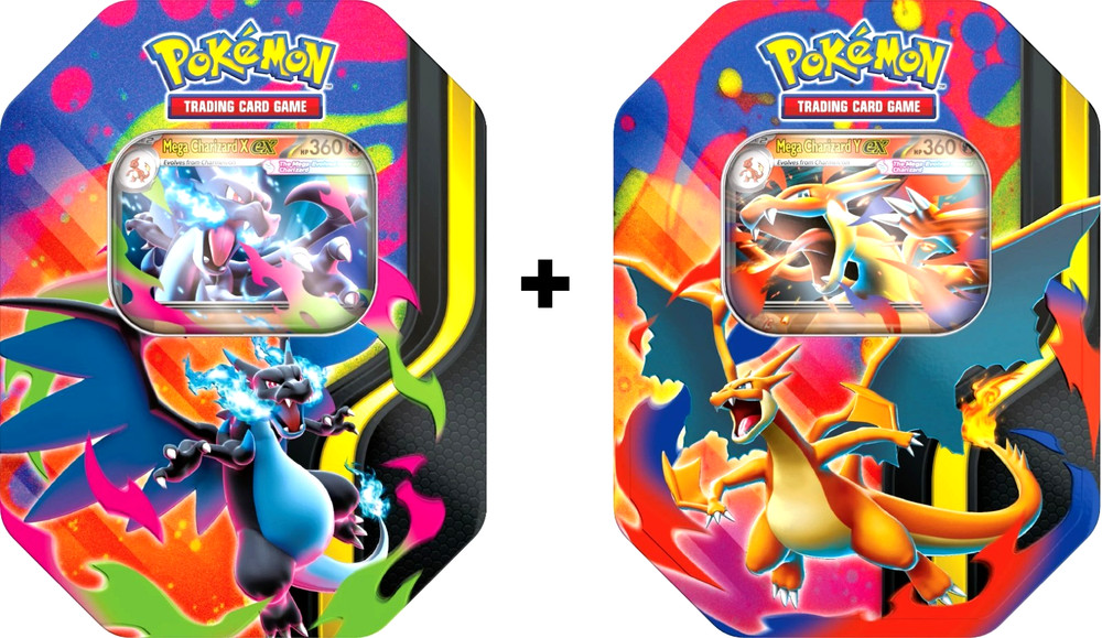 2 Pokemon TCG Mega Charizard X + Y ex Tin Bundle Sealed New