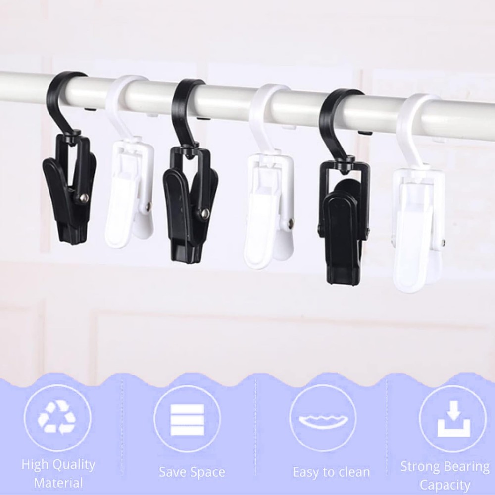 10 PCS Laundry Clips Rotating Hooks Strong Plastic Quilt Hanger Black White