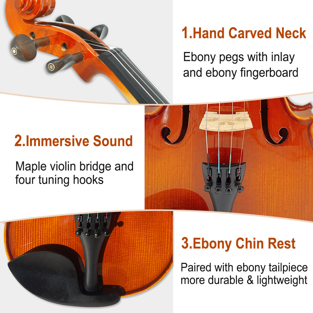 4/4 Size Violin Solid Wood Handmade with Bow,Case and Accessories for Students