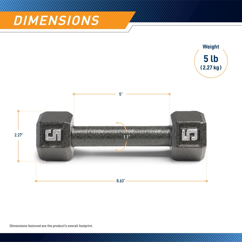 5lb Cast Iron Hex Dumbbell Durable Weight for Strength Training