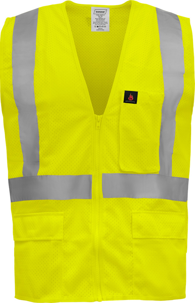 Flame Resistant Safety Vest Lime Polyester Mesh Fabric with Lime Binding