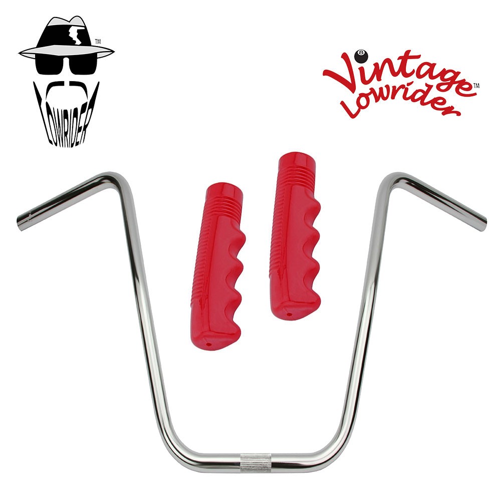 Original Lowrider 16" 22.2 D Handlebar Chrome 120mm Grips Solid/Red
