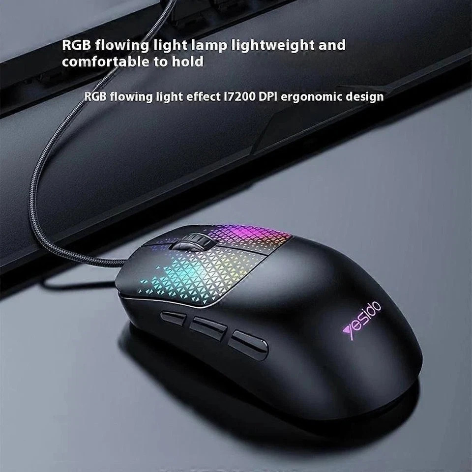 RGB Gaming Mouse Wired 7200 DPI 7 Programmable Buttons Optical PC Laptop