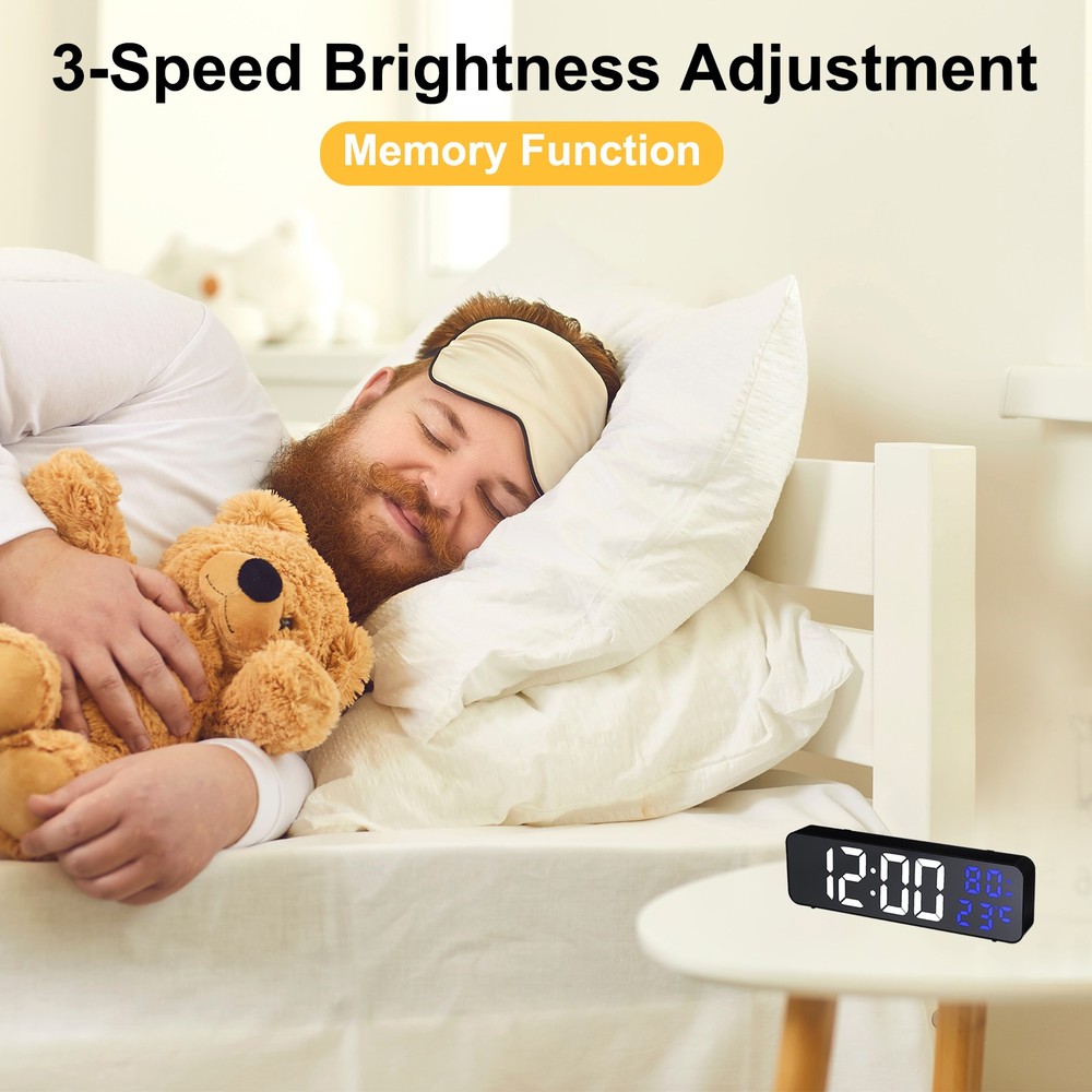 Round Electronic Alarm Clock Thin Clock with White & Blue Digits