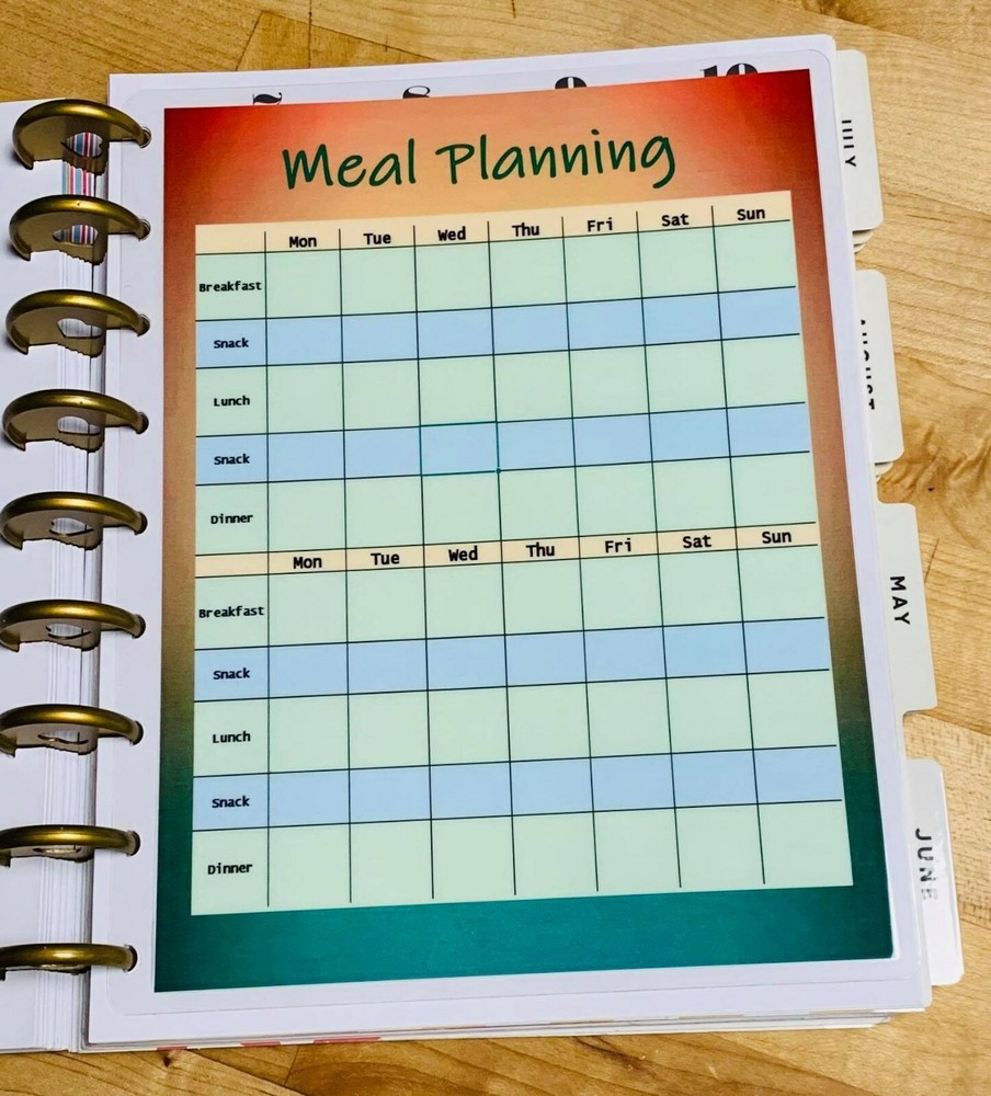 Four Week Meal Plan Two Sided Dashboard for use with Classic HAPPY Planner~